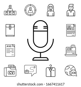 Mikrofon-Symbol. Detaillierte Auswahl an Interview-Symbolen. Hochwertiges Grafikdesign. Eines der Kollektionssymbole für Websites, Webdesign, mobile App