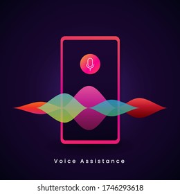 microphone icon with digital sound audio wave spectrum illustration for AI personal mobile voice assistant concept design