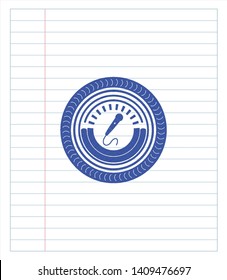 microphone icon draw with pen effect. Blue ink. Vector Illustration. Detailed.