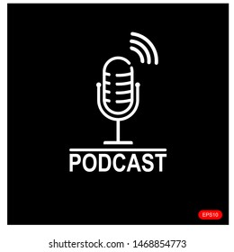 The microphone icon in a fashionable flat style is isolated on black background. Logo, application, user interface. Podcast radio icon.vector design