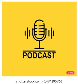 The microphone icon in a fashionable flat style is isolated on yellow background. Logo, application, user interface. Podcast radio icon.vector design