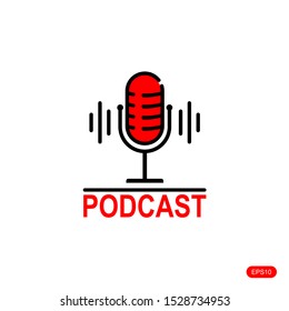 The microphone icon in a fashionable flat style is isolated on white background. Logo, application, user interface. Podcast radio icon.vector design