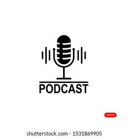 The microphone icon in a fashionable flat style is isolated on white background. Logo, application, user interface. Podcast radio icon.vector design
