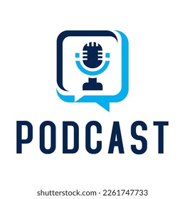 The microphone icon in a fashionable flat style is isolated against the background. Logo, application, user interface. Podcast radio icon. Studio microphone table broadcast podcast text.