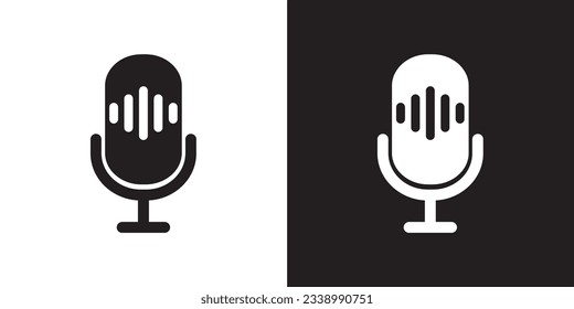 Microphone icon in a fashionable flat style is isolated against the background. Logo, application, user interface. Podcast radio icon. Studio, microphone broadcast podcast icon vector illustration.