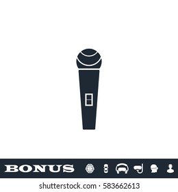 Microphone icon flat. Black pictogram on white background. Vector illustration symbol and bonus button