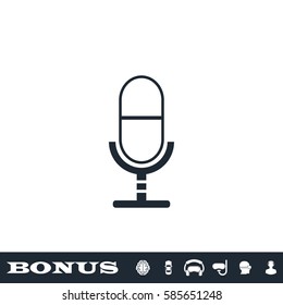 Microphone icon flat. Black pictogram on white background. Vector illustration symbol and bonus button