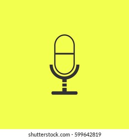 Microphone icon flat. Black pictogram on white background. Vector illustration symbol and bonus button
