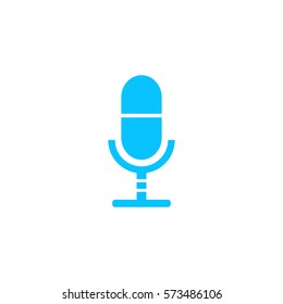 Microphone icon flat. Blue pictogram on white background. Vector illustration symbol