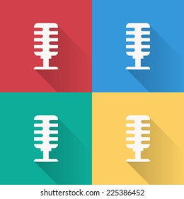 Microphone icon  , flat design on 4 color background