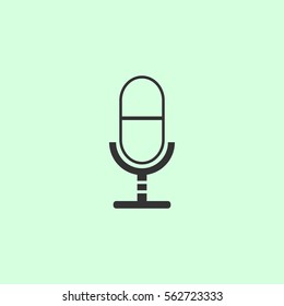 Microphone icon flat. Grey vector symbol on green background