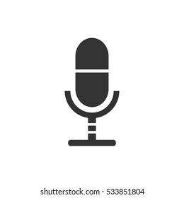 Microphone icon flat. Illustration isolated on white background. Vector grey sign symbol