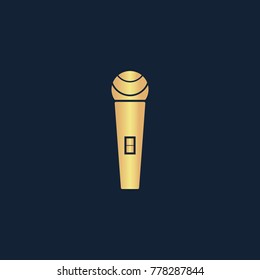 Microphone icon flat. Simple gold pictogram on dark background. Vector illustration symbol