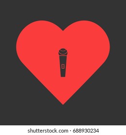 Microphone icon flat. Simple pictogram on heart background. Vector illustration symbol