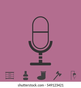 Microphone icon flat. Simple vector grey pictogram and bonus symbol