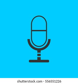 Microphone icon flat. Simple vector black pictogram on blue background