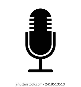 El icono del micrófono en un estilo plano aislado en un fondo blanco. Logotipo, aplicación, interfaz de usuario. Icono de radio podcast. Emisión de la tabla de micrófono de estudio. Estudio de grabación. vector de voz 
de %PRODUCTNAME.