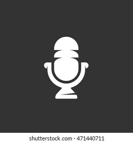 Microphone icon in flat style isolated on black background. Record logo silhouette. Abstract sign, symbol, pictogram. Vector illustration