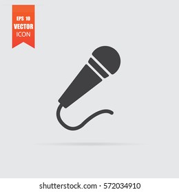 Microphone icon in flat style isolated on grey background. For your design, logo. Vector illustration.