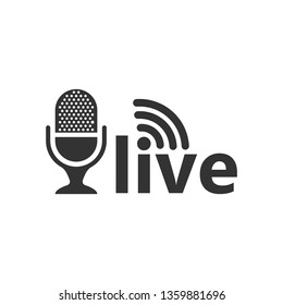 Microphone Icon In Flat Style. Live Broadcast Vector Illustration On White Isolated Background. Sound Record Business Concept.