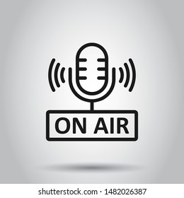 Microphone icon in flat style. Live broadcast vector illustration on isolated background. On air business concept.