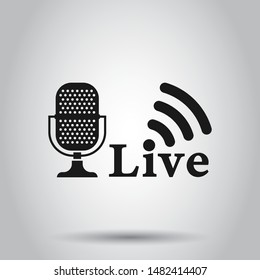 Microphone icon in flat style. Live broadcast vector illustration on isolated background. Sound record business concept.