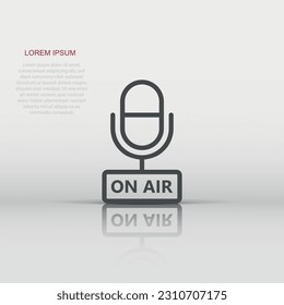 Microphone icon in flat style. Live broadcast vector illustration on white isolated background. On air business concept.
