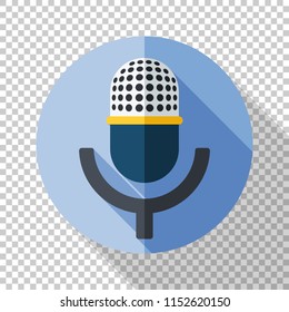 Microphone icon in flat style with long shadow on transparent background