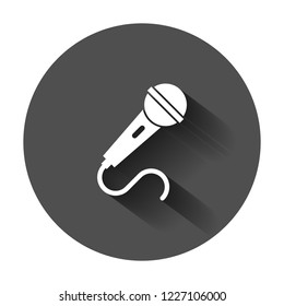 Microphone icon in flat style. Mic broadcast vector illustration with long shadow. Microphone mike speech business concept.