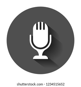 Microphone icon in flat style. Mic broadcast vector illustration with long shadow. Microphone mike speech business concept.
