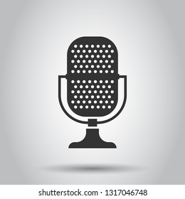 Microphone icon in flat style. Mic broadcast vector illustration on white background. Mike speech business concept.