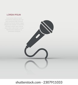 Microphone icon in flat style. Mic broadcast vector illustration on white isolated background. Microphone mike speech business concept.