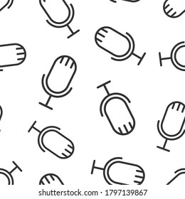 Microphone icon in flat style. Studio mike vector illustration on white isolated background. Audio record seamless pattern business concept.