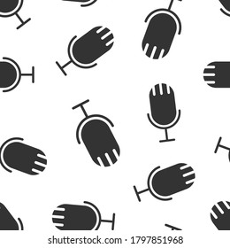 Microphone icon in flat style. Studio mike vector illustration on white isolated background. Audio record seamless pattern business concept.