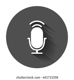 Microphone icon. Flat vector illustration with long shadow.