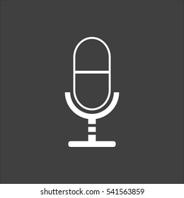 Microphone icon flat. Vector white illustration isolated on black background. Flat symbol