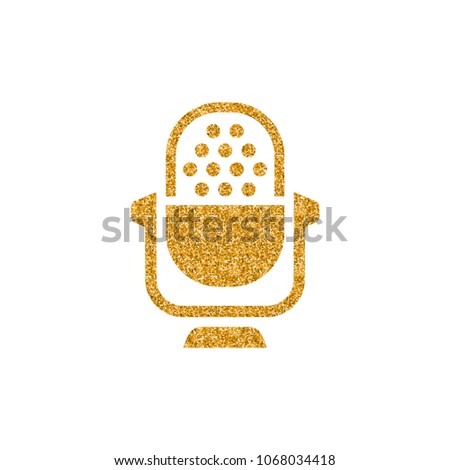 Microphone icon in gold glitter texture. Sparkle luxury style vector illustration.