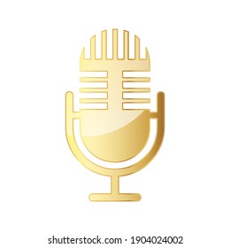 Microphone icon. Gold microphone icon isolated. Vector illustration. Gold symbol of microphone