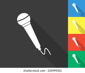 microphone icon - gray and colored (blue, yellow, red, green) vector illustration with long shadow