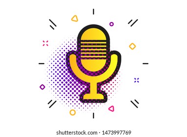 Microphone icon. Halftone dots pattern. Speaker symbol. Live music sign. Classic flat microphone icon. Vector
