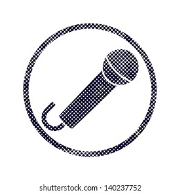 Icono de micrófono con puntos de semitono imprimir textura. Símbolo vector de estilo de periódico macro.