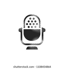 Microphone icon in halftone style. Black and white monochrome vector illustration.