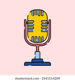 Microphone Icon Illustration with bright colour palette in flat design style for education and future technology theme design.