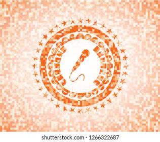 microphone icon inside abstract emblem, orange mosaic background