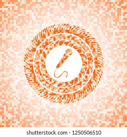 microphone icon inside abstract orange mosaic emblem