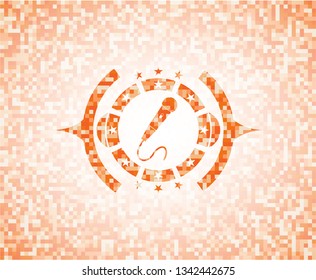 microphone icon inside abstract orange mosaic emblem with background