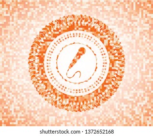 microphone icon inside abstract orange mosaic emblem