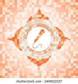 microphone icon inside abstract orange mosaic emblem