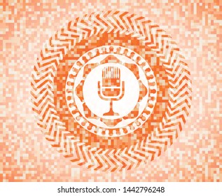 microphone icon inside abstract orange mosaic emblem with background