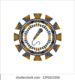 microphone icon inside arabesque badge. arabic decoration.